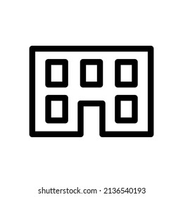 Building icon. Black contour linear silhouette. Front view. Vector simple flat graphic illustration. Isolated object on a white background. Isolate.