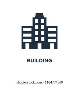 Building icon. Black filled vector illustration. Building symbol on white background. Can be used in web and mobile.