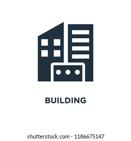 Building icon. Black filled vector illustration. Building symbol on white background. Can be used in web and mobile.