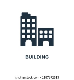 Building icon. Black filled vector illustration. Building symbol on white background. Can be used in web and mobile.