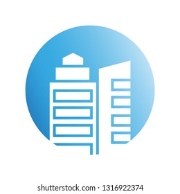 building icon in blue circle shape