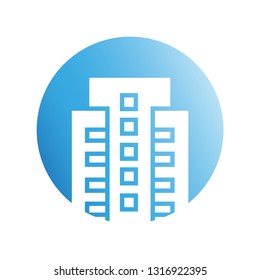 building icon in blue circle shape