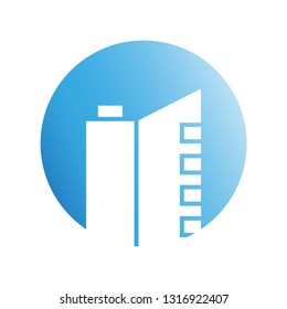building icon in blue circle shape