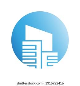 building icon in blue circle shape