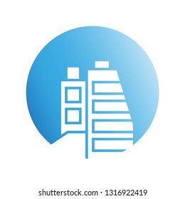 building icon in blue circle shape