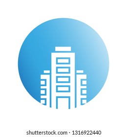 building icon in blue circle shape