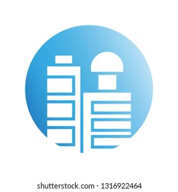 building icon in blue circle shape