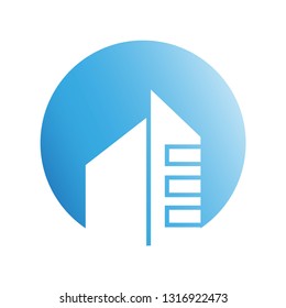 building icon in blue circle shape