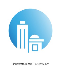 building icon in blue circle shape