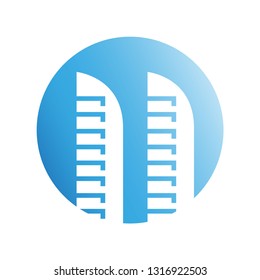 building icon in blue circle shape
