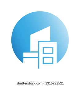 building icon in blue circle shape