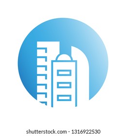 building icon in blue circle shape
