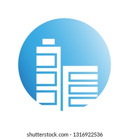 building icon in blue circle shape