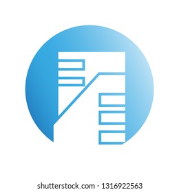 building icon in blue circle shape
