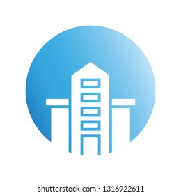 building icon in blue circle shape