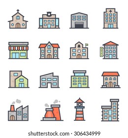 Building Icon Bold Stroke with Color on White Background