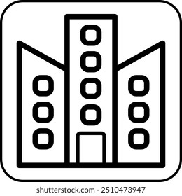 Ilustración negra del borde del icono del edificio