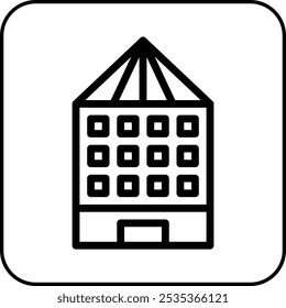 Ilustración negra del borde del icono del edificio