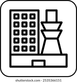Ilustración negra del borde del icono del edificio