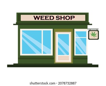 Building icon, cannabis store flat design isolated on white background