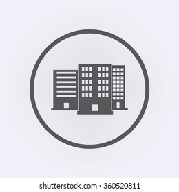 Building Icon in circle . Vector illustration