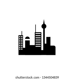 Building, icon, city. Summer vector icon Black Thin flat Symbol of Tourism for Web and App development Isolated on White Background. Vector
