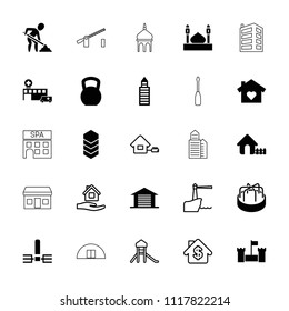 Building icon. collection of 25 building filled and outline icons such as house, house with heart, garage, home care, castle. editable building icons for web and mobile.