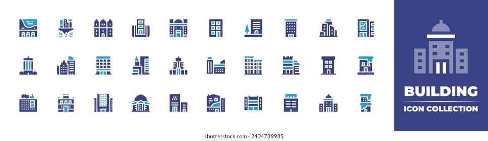 Building icon collection. Duotone color. Vector and transparent illustration. Containing buildings, building, government building, city, building automation, empire state.