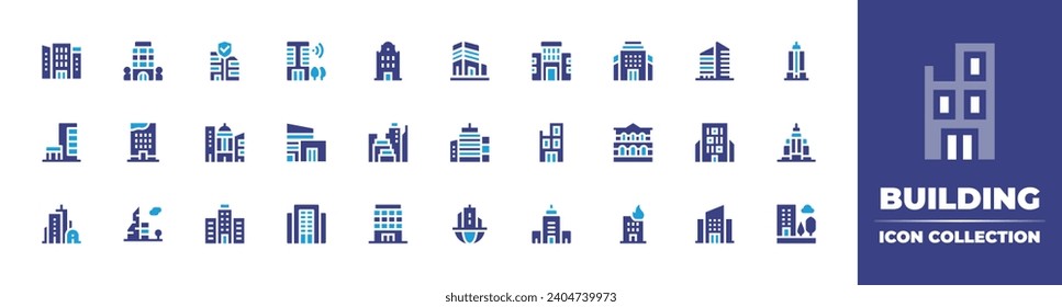 Building icon collection. Duotone color. Vector and transparent illustration. Containing building, office, skyscraper, headquarters, smart, shopping mall, company, workplace, empire state building.