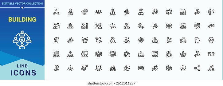 Building icon collection. Includes symbols for real estate, office, construction, architecture, estate, shop, home and more. Sign and Symbol. Construction icon set. Editable vector stroke.