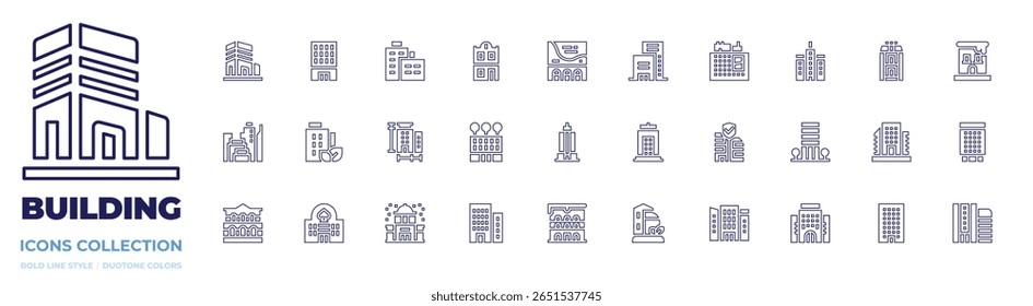 Criando coleção de ícones. Estilo da linha. Curso editável. cidade, empresa, edifício, escritório, edifícios, medida, cassino, cidade verde, shopping, apartamento.