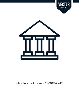 Building icon collection in outlined or line art style. editable stroke vector. related to bank. architecture or court house.