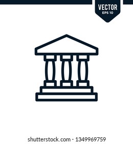 Building icon collection in outlined or line art style. editable stroke vector. related to bank. architecture or court house.
