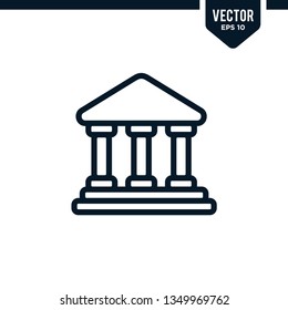 Building icon collection in outlined or line art style. editable stroke vector. related to bank. architecture or court house.