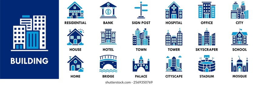 Building icon collection set. Containing design architecture, city, building, modern, urban