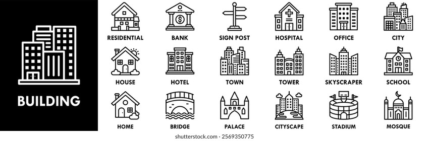 Building icon collection set. Containing design architecture, city, building, modern, urban