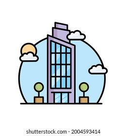 Building icon in color. Landscape and building. Linear icon.