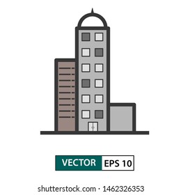 Building icon. Colour style. Isolated on white background. Vector illustration EPS 10