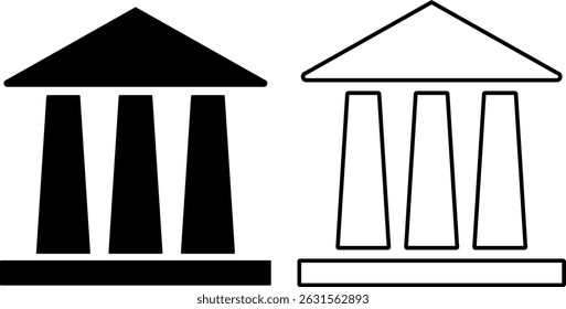 Building icon. Building with columns. Historic building. online banking service. government institution. university and hospital icons
