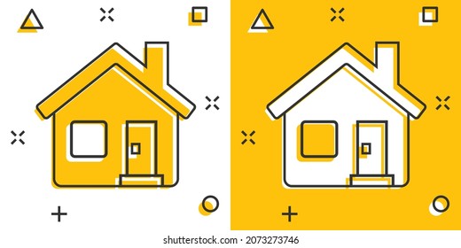 Building icon in comic style. Home cartoon vector illustration on white isolated background. House splash effect business concept.