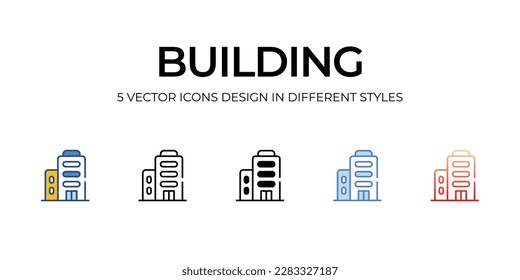 Building Icon Design in Five style with Editable Stroke. Line, Solid, Flat Line, Duo Tone Color, and Color Gradient Line. Suitable for Web Page, Mobile App, UI, UX�and�GUI�design.