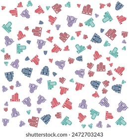 building icon in design pattern, with various colors and shapes