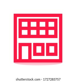 Building Icon Design with Red Line Style