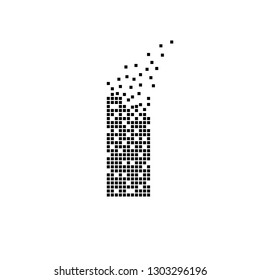 Building icon. Dispersed building brick dot vector icon with disintegration effect. Square pixels are arranged into dissipated building brick shape. Square dotted building