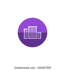 Building icon in flat color circle style.