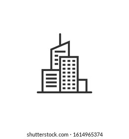 Icono de construcción en estilo plano. Dibujo vectorial de apartamentos de rascacielos sobre fondo blanco aislado. Concepto de negocio de la torre de la ciudad.