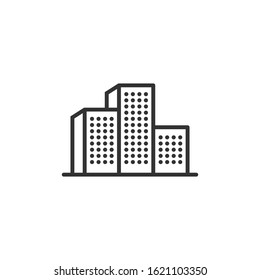 Building icon in flat style. Town skyscraper apartment vector illustration on white isolated background. City tower business concept.