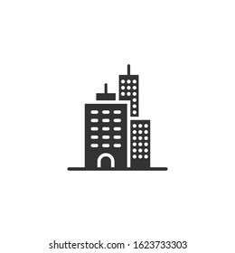 Building icon in flat style. Town skyscraper apartment vector illustration on white isolated background. City tower business concept.