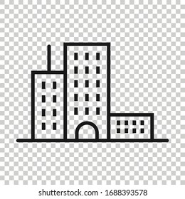 Building icon in flat style. Town skyscraper apartment vector illustration on white isolated background. City tower business concept.