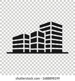 Building icon in flat style. Town skyscraper apartment vector illustration on white isolated background. City tower business concept.